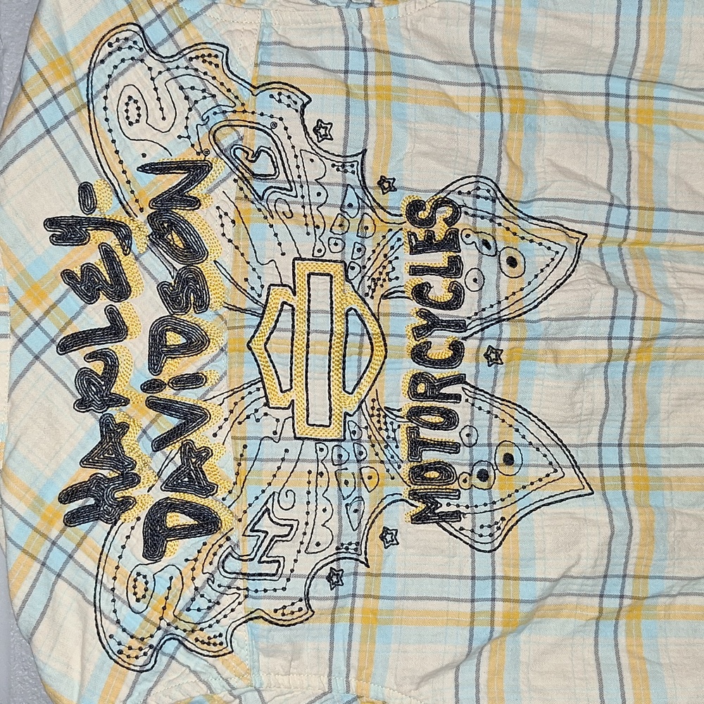 🏍 Harley Davidson button-up plaid top with butterfly design. Small - Picture 2 of 8